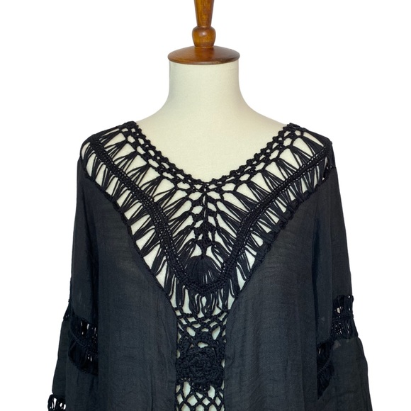 Bohemian Black Beach Bikini Coverup with Fringe - Picture 8 of 16